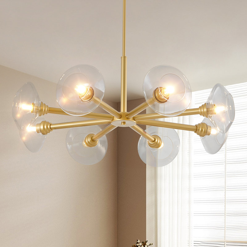 Lustre avec abat-jour en verre transparent Darren Sputnik (ampoule non incluse), H 31,5 po x l 26,4 po x P 26,4 po