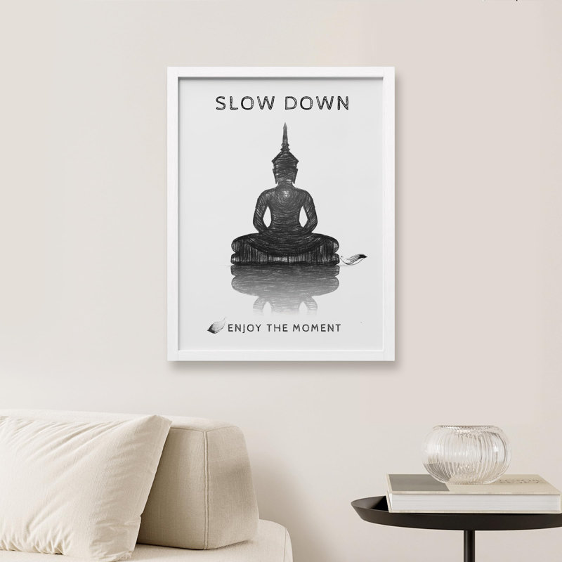 "Affiche d'une silhouette de Bouddha noir et blanc inspirante" sur papier, Blanc, H 16 po x l 12 po