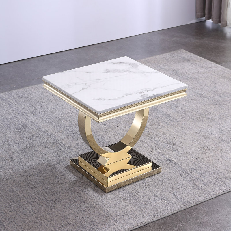 Table de bout Marleyann, Or, Blanc