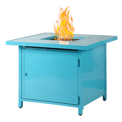 Carré Raeann X 32 po Table foyer au propane en aluminium avec perles de verre, deux couvercles, couvercle, 37 000 BTU au fini brun