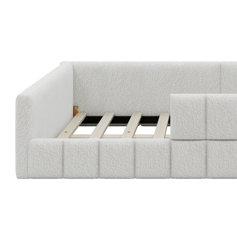 Lit tapissier en laine Montessori, lit bas avec garde-corps, pas de sommier, Full/Double