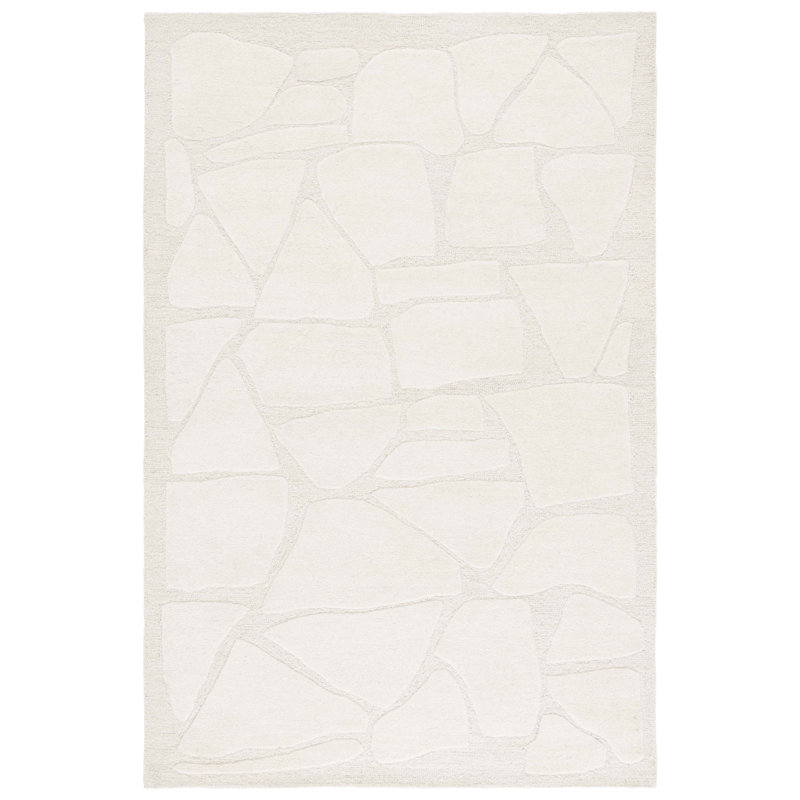Mykonos 302 Hand Tufted Wool/Cotton/Latex Abstract Rug in Ivory, Square 6'