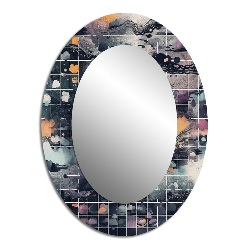 Blue And Orange Vibrant Paradoxes III - Blue Oval Wall Mirror Decor, 40" x 30"