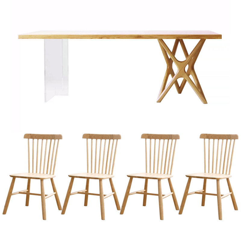 4 - Person Solid Wood Top Double Pedestal Dining Set, 29.52"H x 78.74"L x 31.49"W
