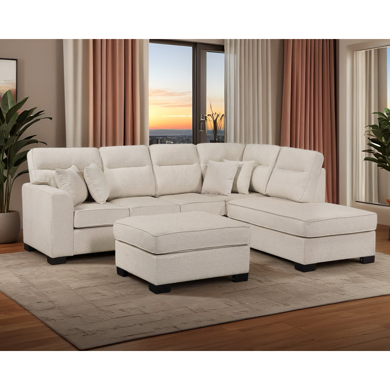 Canapé modulaire en L avec méridienne et repose-pieds, canapé d'angle moderne en tissu avec méridienne réversible pour le salon