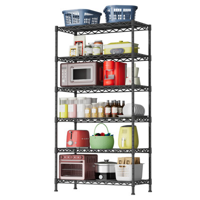 6 Tier Heavy Duty Wire Shelf, 1500 lbs Capacity Wire Rack, 71.9″ H Adjustable Cupboard Shelves, Black Metal Storage Unit for Kitchen Garage (36″W x 14″D)