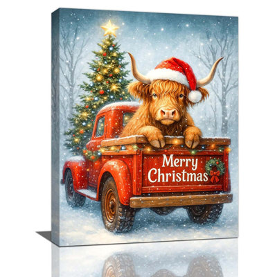 Winter Merry Christmas Highland Cow Wall Art 30x40cm