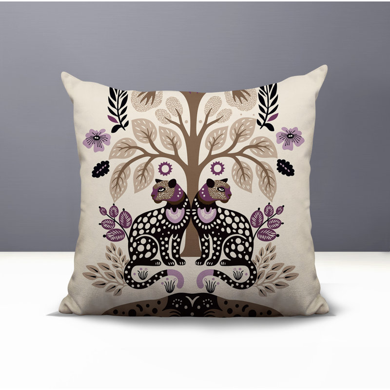 Oreiller carré réversible intérieur / extérieur Zim Leopard, Carré 15 po, Mauve