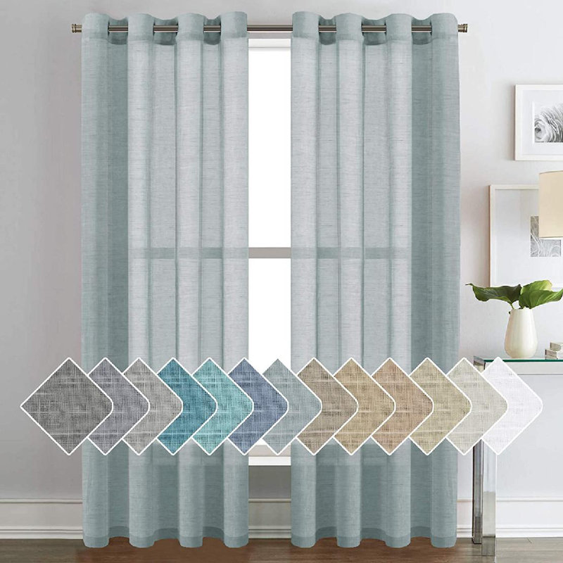 Hywell Soft Linen Plaid Semi-Sheer Grommet Curtain Panels, 52'' W x 84'' L, Silver