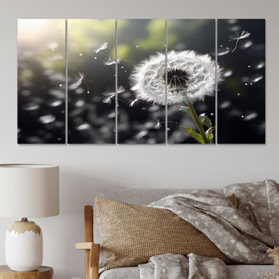 White White Dandelion Whispers III - Ensemble de décorations murales florales en métal