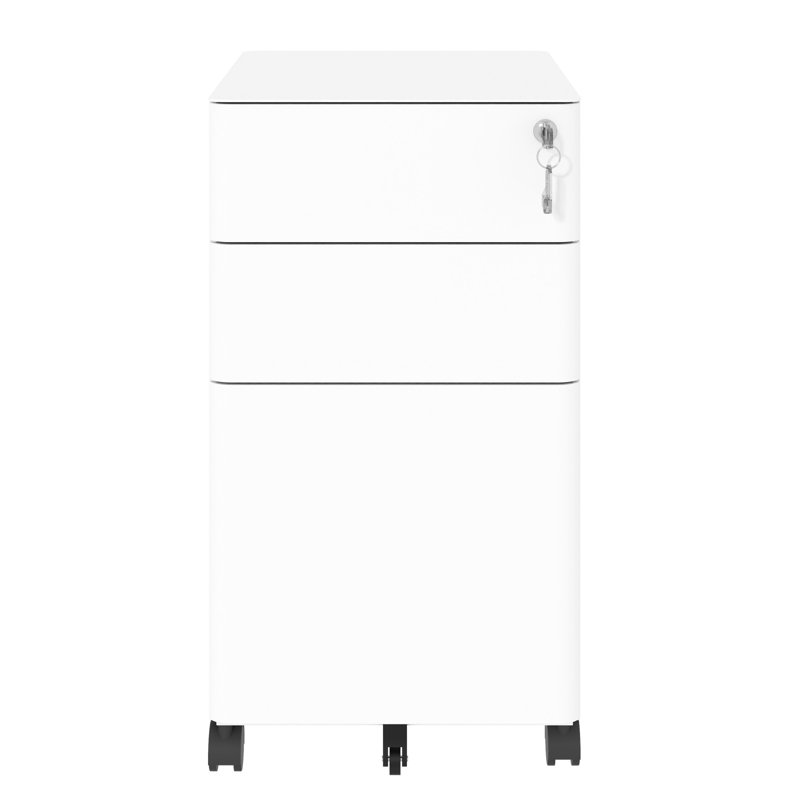 Classeur mobile blanc à 3 tiroirs avec serrure, rangement tout en métal sur roulettes, aide de bureau, deux tiroirs peu profonds et un tiroir profond, entièrement assemblé, 110 lb / tiroir, installation rapide pour l'organisation en blanc, en métal, sur roulettes