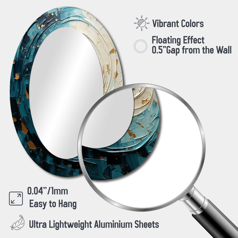 Spirals Celestial II - Abstract Spirals Unique Mirror, Modern Large Wall Mirror, Printed Metal Art, 36" x 36", Round