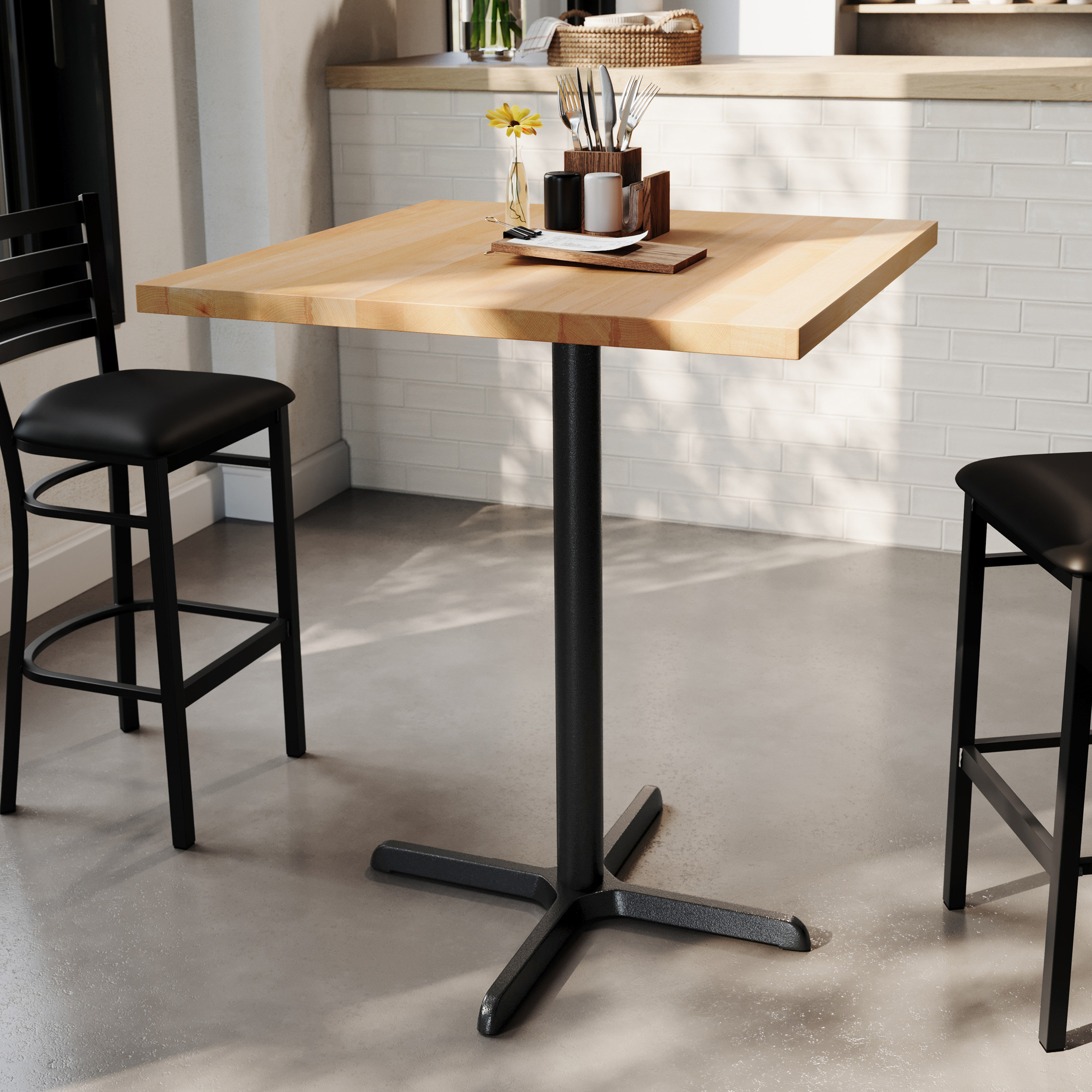 Segmented Square Tabletop Ebern Designs Square Solid Wood Commercial Tabletop with X-Base ...