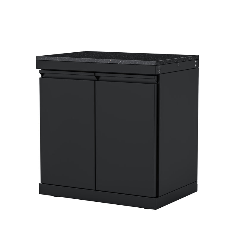 Îlot de cuisine d'extérieur à double porte en acier inoxydable noir avec comptoir en granite noir Sera C, Noir
