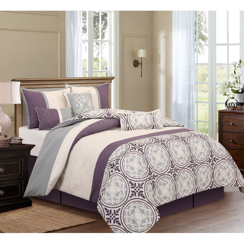 Camila Comforter Set, California King Comforter + 6 Additional Pieces, Purple