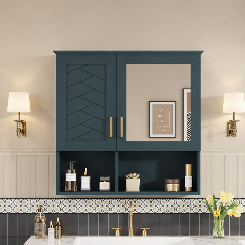 Armoire de toilette murale 2 en 1 avec tablettes réglables et portes à fermeture douce
