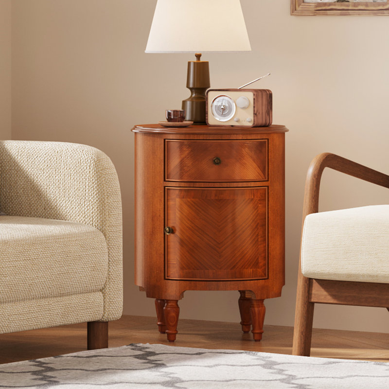 Solid Wood End Table, 17.71-Inch Round Side Table, No Assembly Required