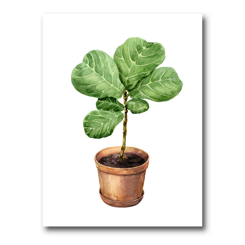 Ficus lyre dans un pot de fleurs en argile - peinture sur toile, H 32 po x l 24 po x P 1 po, Toile tendue