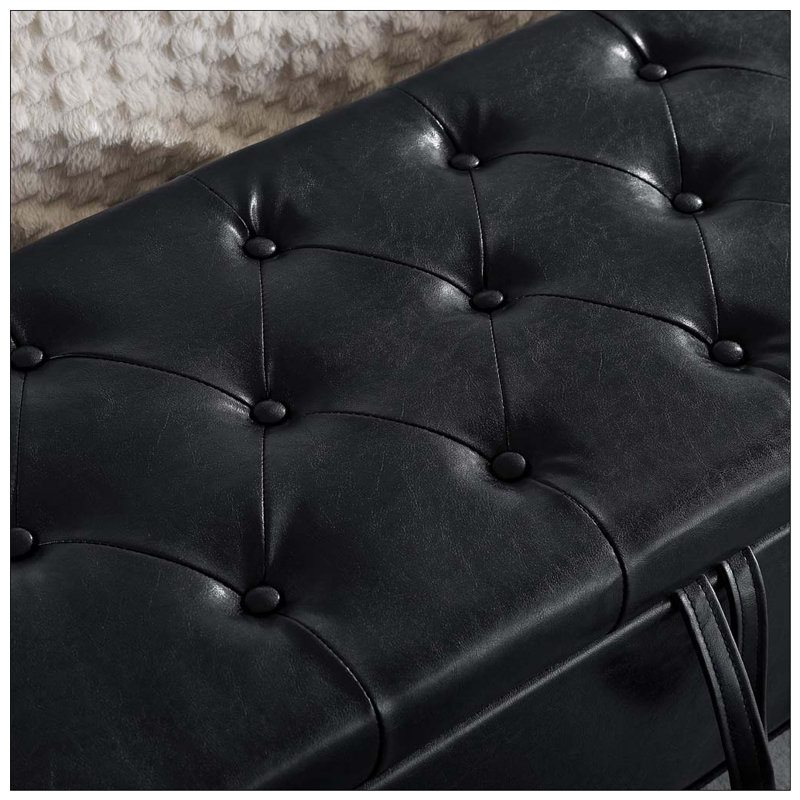 Repose-pieds avec rangement, banc de repose-pieds avec charnière de sécurité, poids de 350 lb, Noir - polyuréthane
