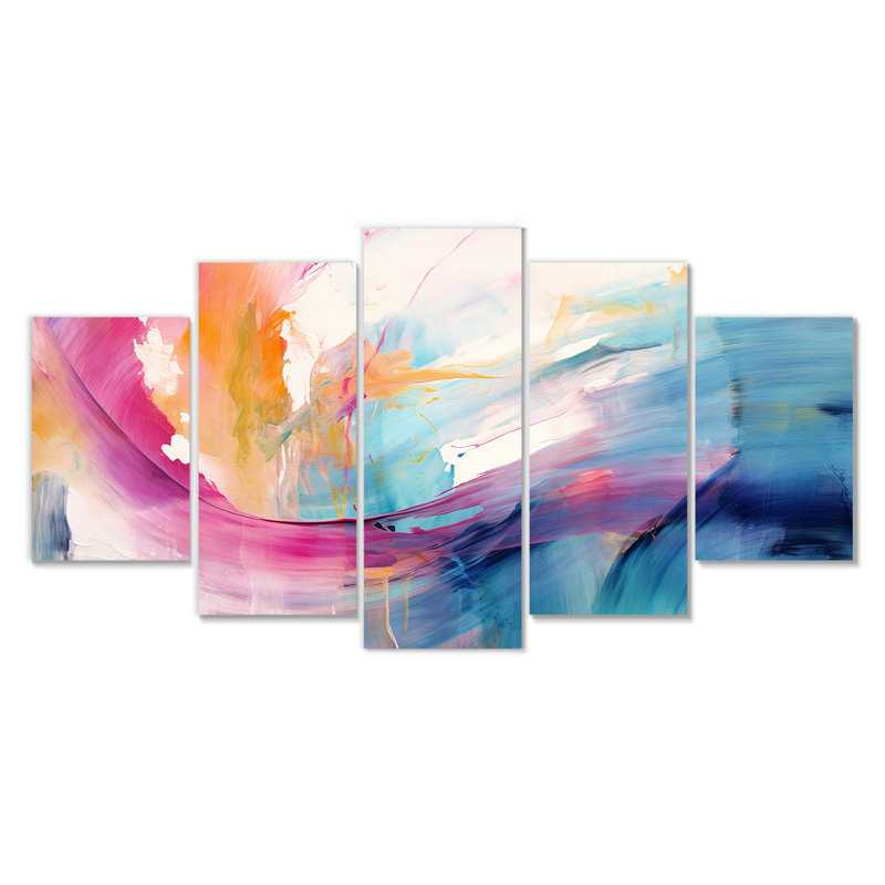 Vibrant Waves Miami Sunset III - Ensemble de 5 décorations murales Waves, H 32 po x l 60 po