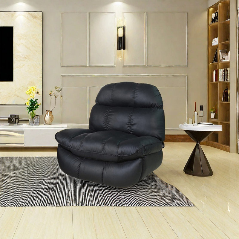 Oehling Faux Leather Recliner, Black Faux Leather