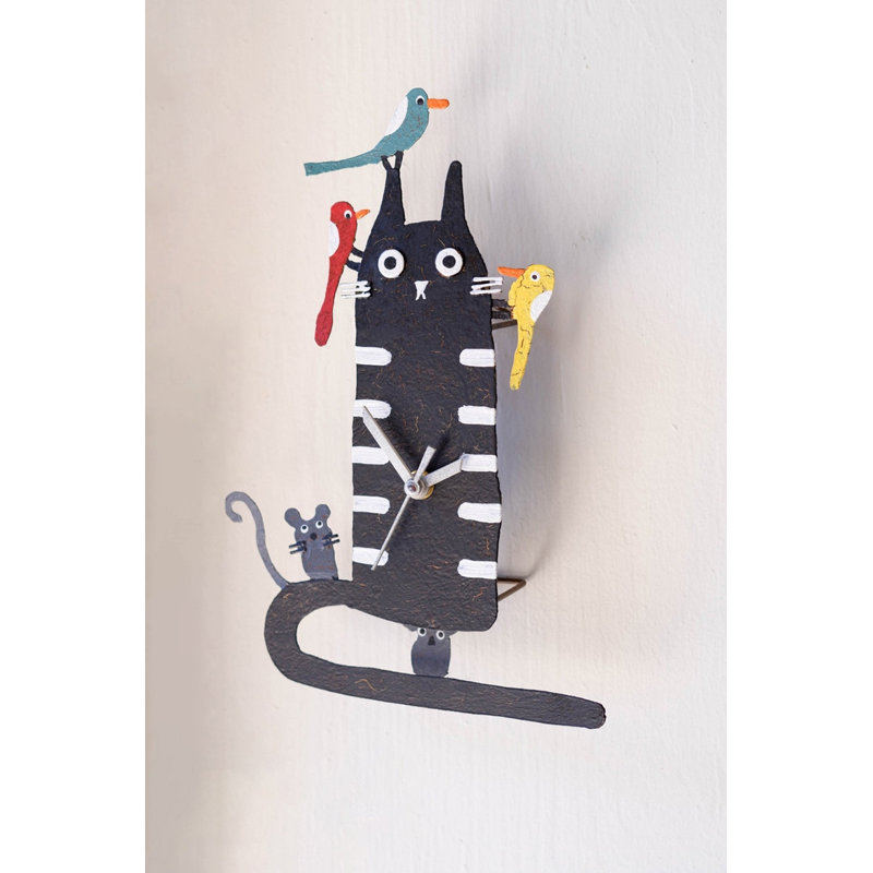  Horloge murale 11 po H - chat multicolore