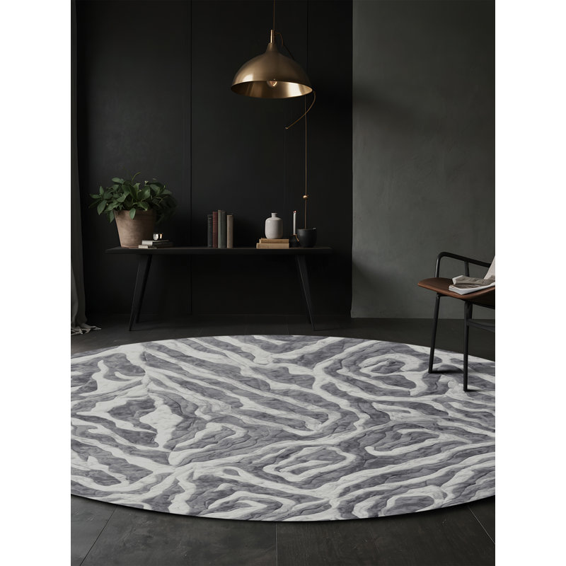 Machine Washable Gray Area Rug, Round 5'