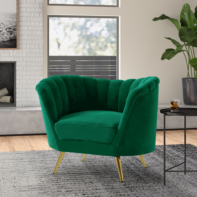 Margo 43" Wide Tufted Velvet Barrel Chair, Green Velvet
