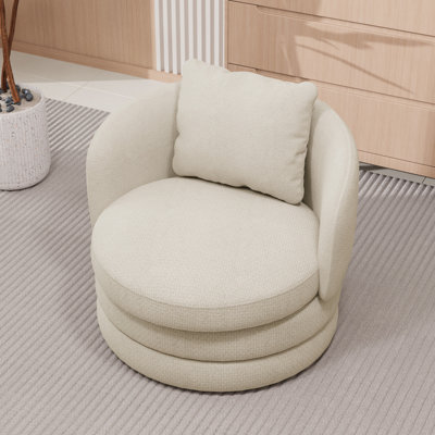 Wide Modern Upholstered Soft Swivel Barrel Chair Accent Chair