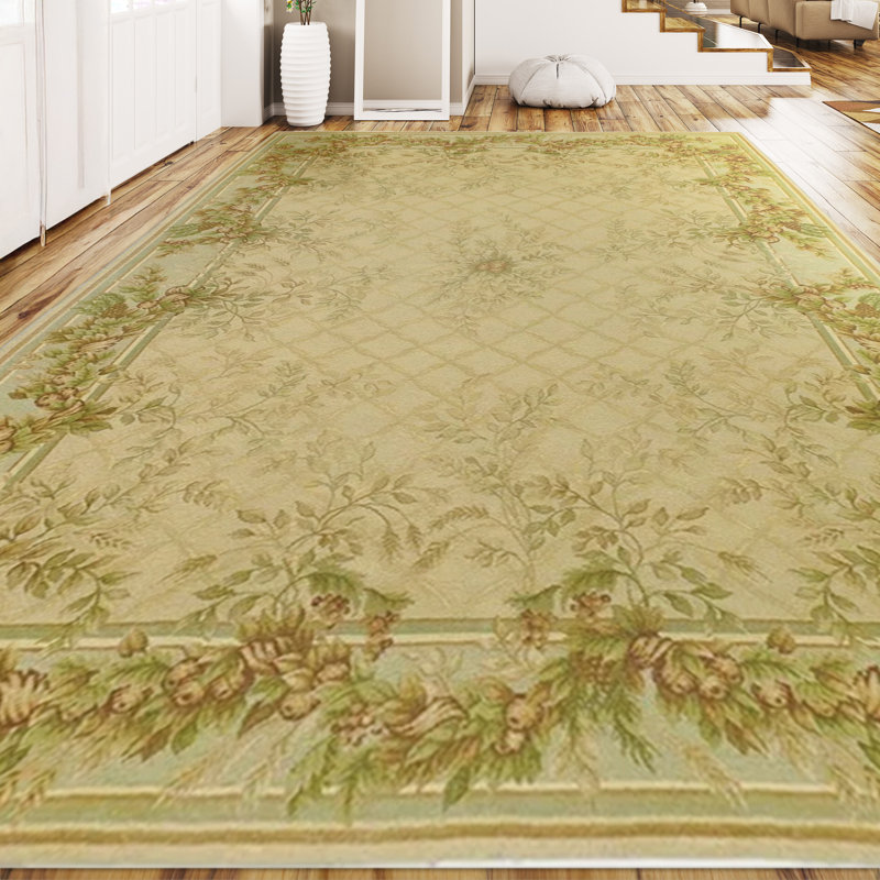 Wool Floral Area Rug in Gold, Rectangle 13'10" x 20'4"