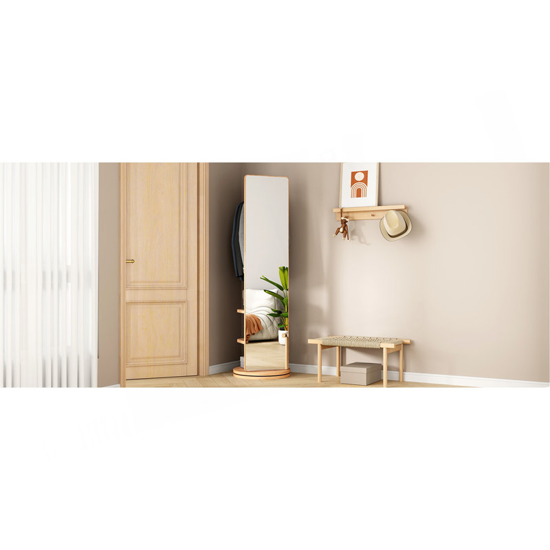 Portemanteaux 360 ° pivotant à 360 ° 69 po x 20 po Portemanteaux avec miroir, Natural Wood