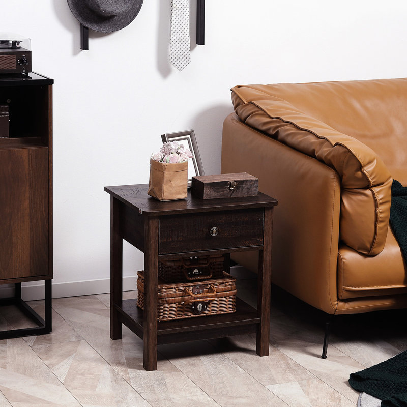 Dark Brown Side Table With Storage For Limited Room Options Different Purposes