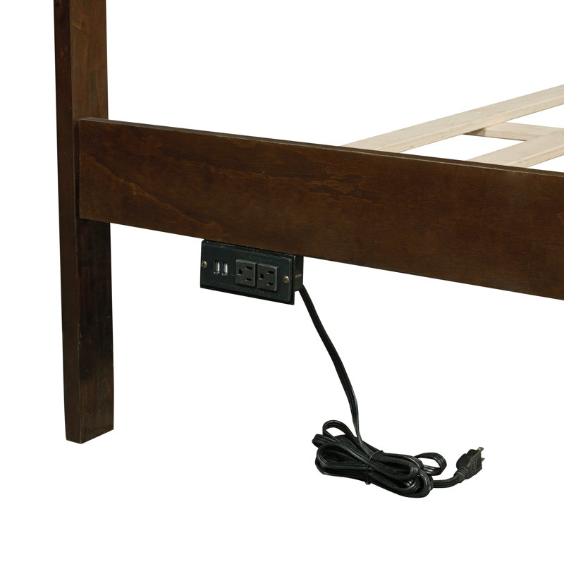 Ensemble de chambre à coucher 3 pièces, lit gaufré à oreilles King Chenille avec système hydraulique et 2 tables de chevet de ferme avec ports USB et Type-C 