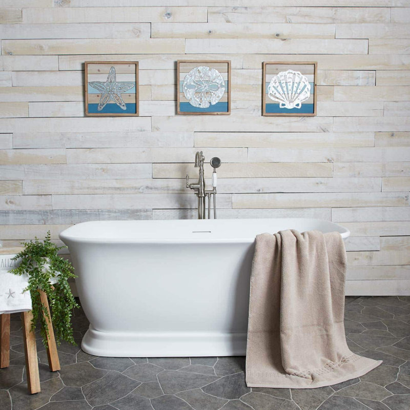Fireclay 67'' x 31.5'' Soaking Acrylic Bathtub, Matte White/Rose Gold Drain