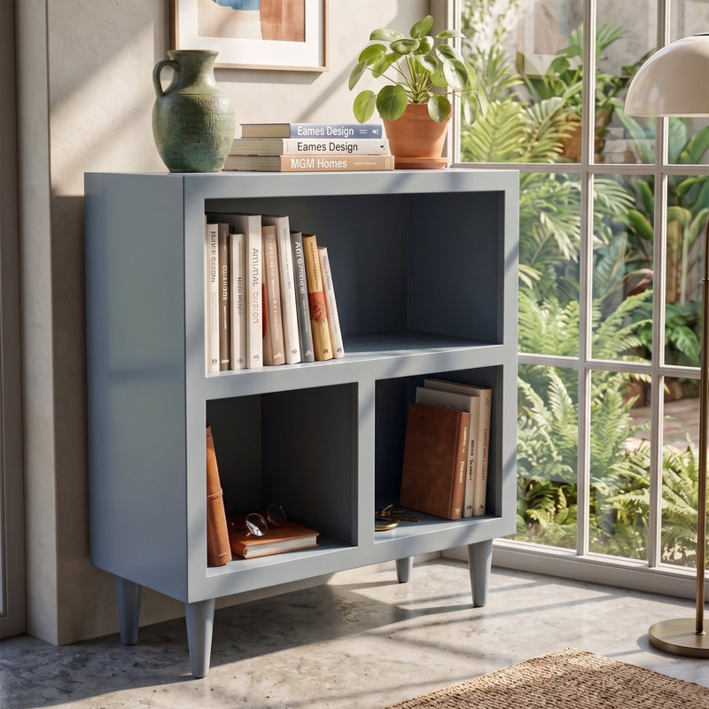 Luna Contemporary 2-shelf Bookcase, Bookshelf for Home Office & Living Room Storage, Aleutian
