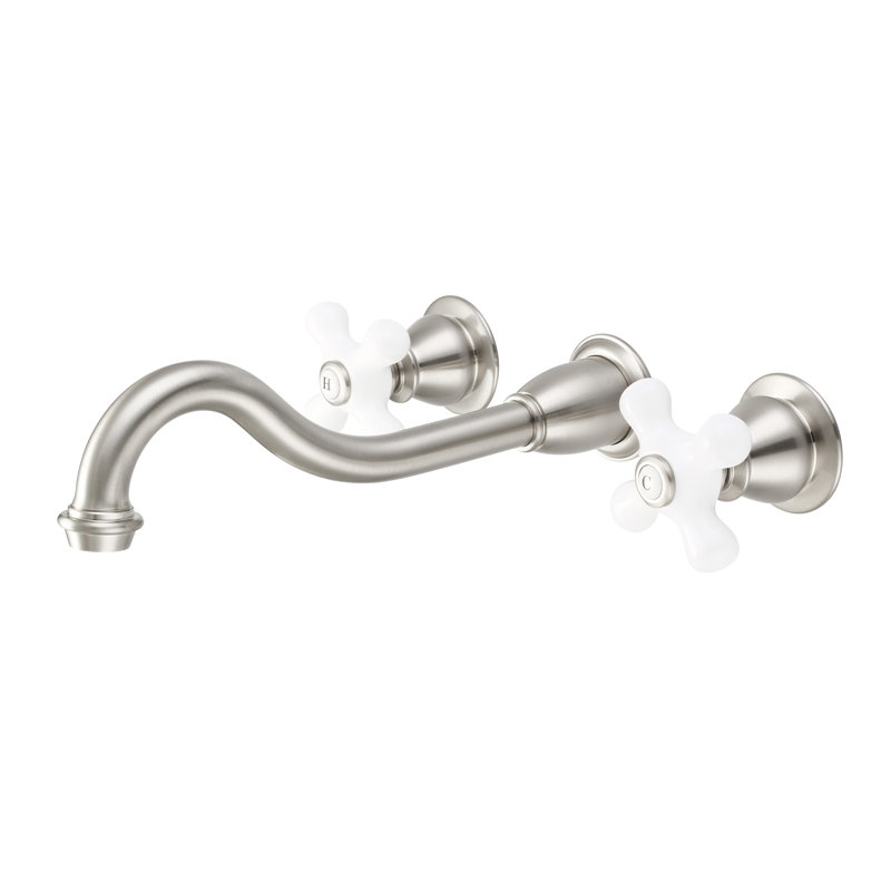 2-handle Bathroom Faucet, Porcelain Cross Handles, Brushed Nickel