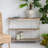 43.5x14x32" Three-Tiered Wooden Shelving Unit with Ornate Iron Frame