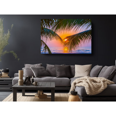 California Vibes Palm Trees Sundown And Ocean Seaside, photo sur toile - décoration murale de haute qualité