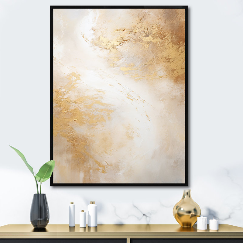Minimalisme beige et or Tempêtes IV - tempêtes, impressions sur toile, Cadre flottant noir, H 44 po x l 34 po x P 1,5 po