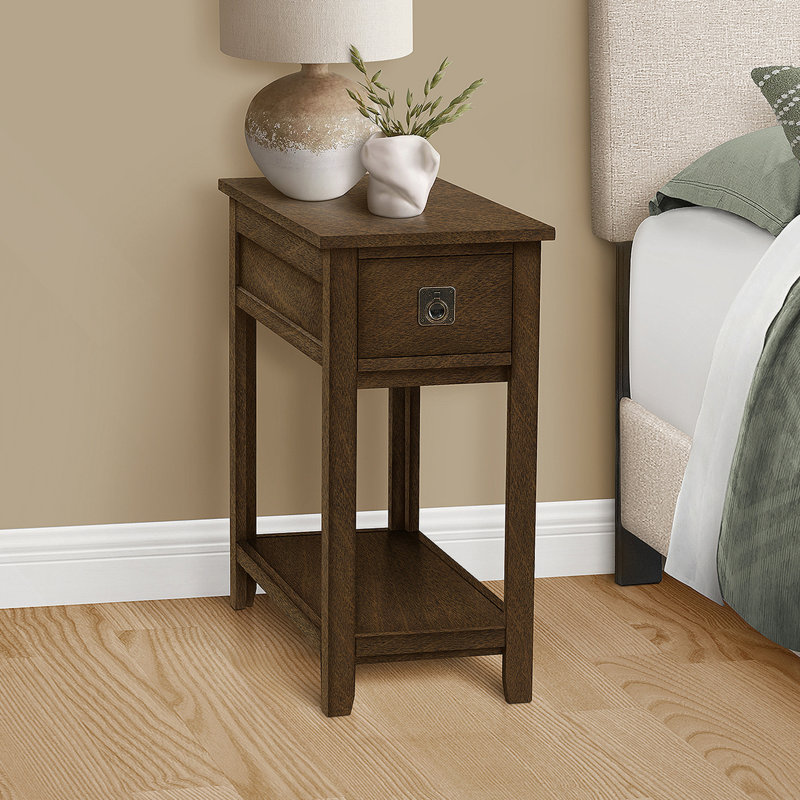 Table d'appoint, table de bout, table d'appoint, table de chevet, chambre à coucher, étroit, tiroir de rangement, placage brun