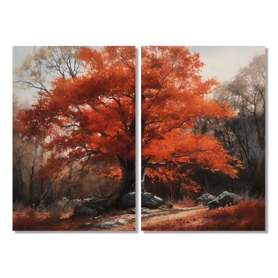 Feuillage d'automne dans les bois III - impressions d'art sur toile rouges sur 2 panneaux
