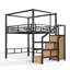 Lit mezzanine double en métal avec escalier de rangement, garde-robe et structure à baldaquin-129754090