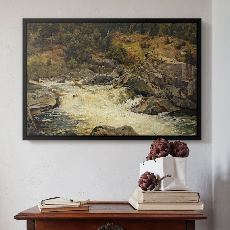 Ruisseau de montagne, Hallingdal (Foss i Hallingdal), 1848 - Hans Gude, toile tendue avec châssis, 16 x 24, Noir