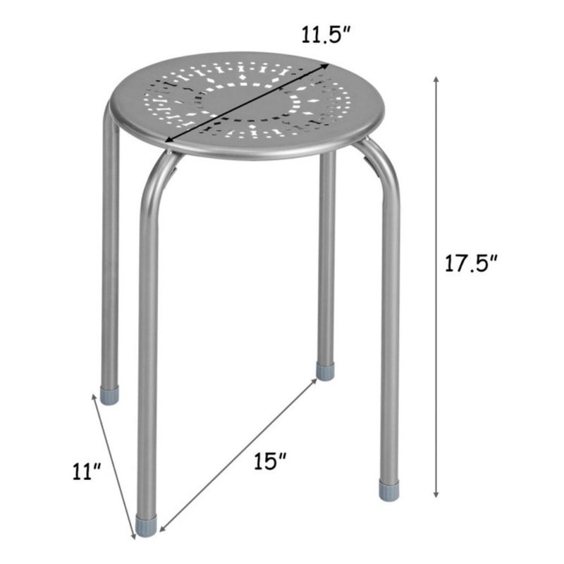 6-Pack Stackable Multifunctional Daisy Design Backless Round Metal Stool Set, Grey