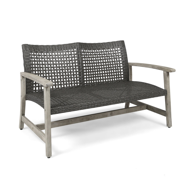 Patio Grey With Seating, Wood Structure And Iron Accents, Long-lasting Outdoor In Grey, Woven Seat, Frame Accents For Durability