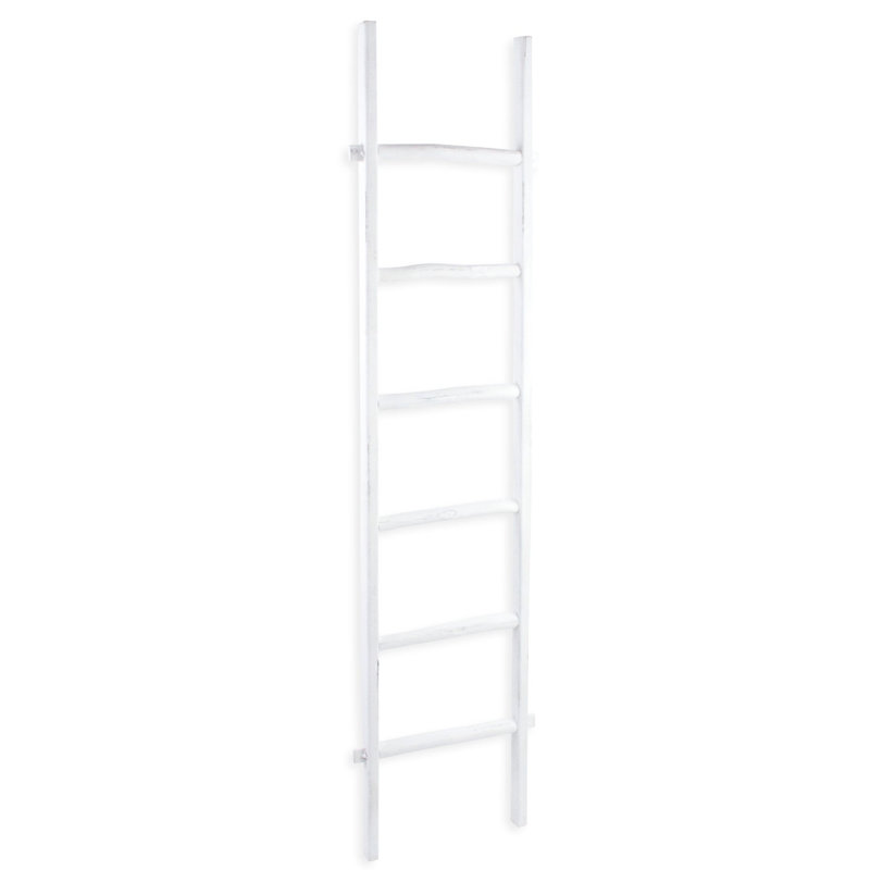 76" White Six Step Solid Wood Decorative Ladder