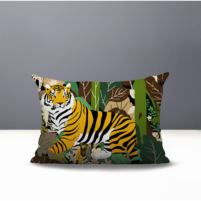 Oreiller rectangulaire réversible intérieur / extérieur Kyo Tiger, Beige, H 25 po x l 18 po