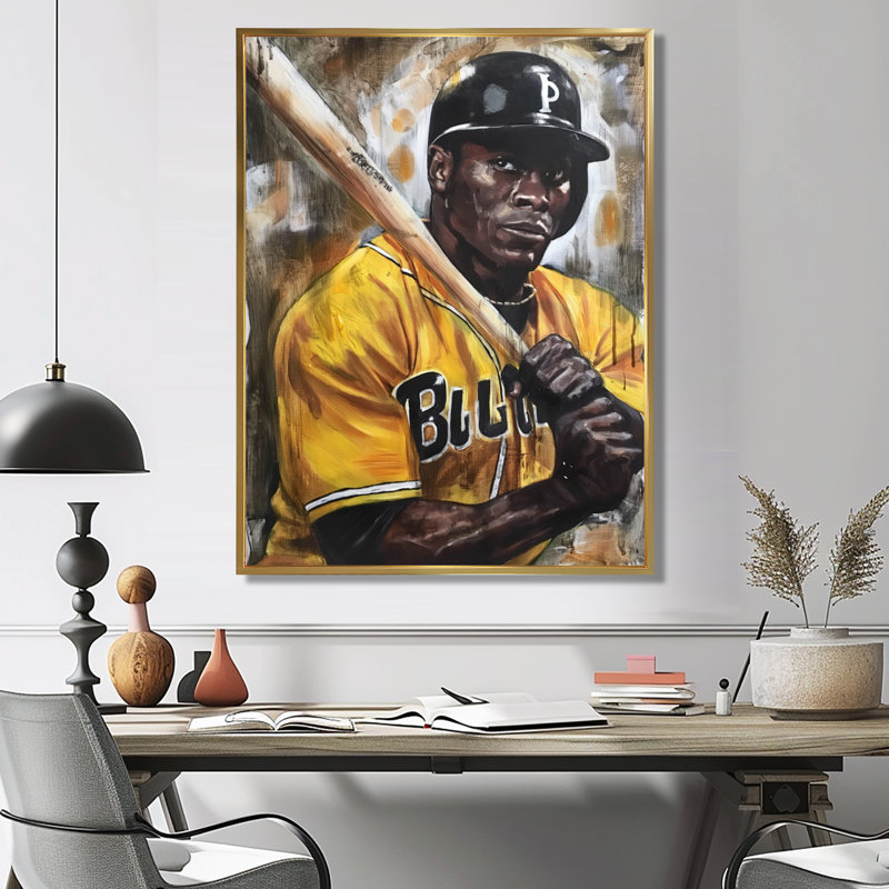 Portrait de légende du baseball sur le terrain II, H 32 po x l 16 po x P 1 po, Toile avec cadre flottant or