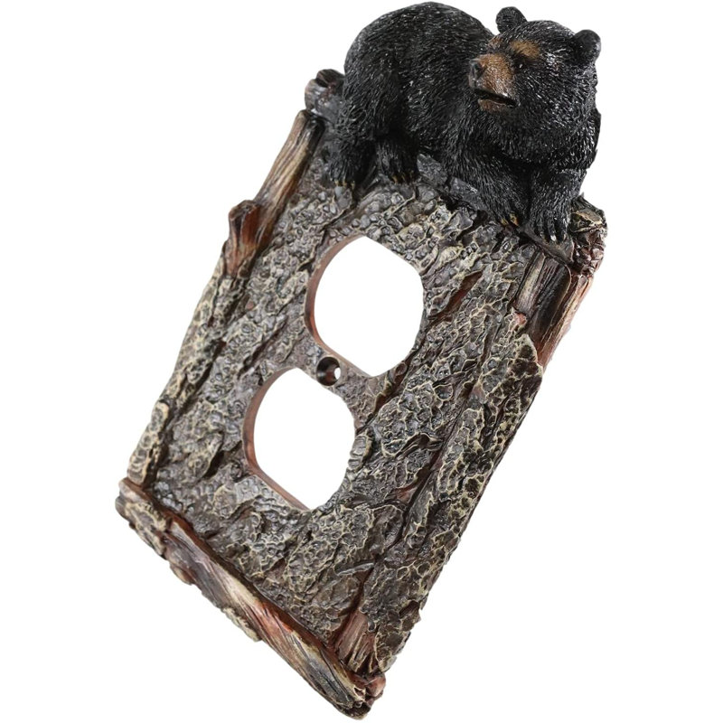 Ebros  Set Of 2 Novelty Woodland Rustic Forest Black Bear By Rustic Tree Bark Electrical Wall Li