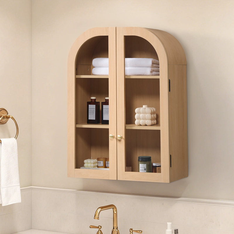 Wood Arch Wall Mounted Bathroom Cabinet, Natural